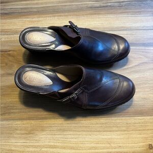 Clarks Artisan Collection Brown Leather Mules with Buckle